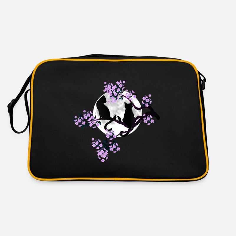 Cats under the full moon in the blossoming cherry tree Retro Bag