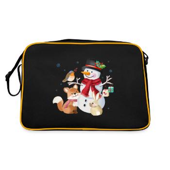 Bonhomme de neige avec renard, rouge-gorge et lièvre - Sac Retro - noir/or - Dos