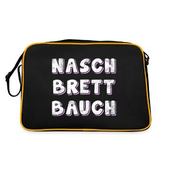 Naschbrettbauch, dicker Bauch, Naschkatze Geschenk - Retro Tasche - Schwarz/Gold - Hinten