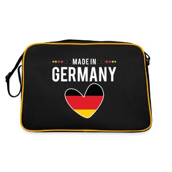 Fabriqué en Allemagne, Cœur drapeau allemand, Hommes Femmes Enfants - Sac Retro - noir/or - Dos