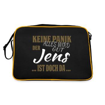 Jens - Keine Panik - lustiges Geschenk - Retro Tasche - Schwarz/Gold - Hinten