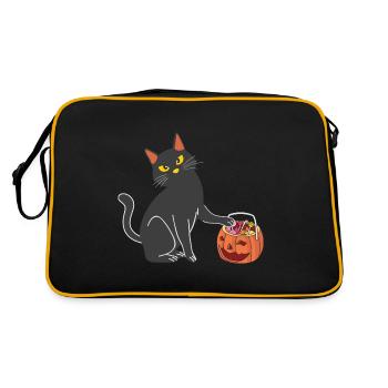 Halloween Katze Hexe - Retro Tasche - Schwarz/Gold - Hinten