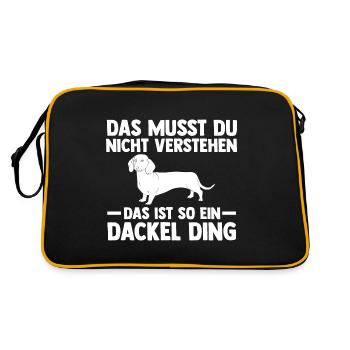 Hund Dackel - Retro Tasche - Schwarz/Gold - Hinten