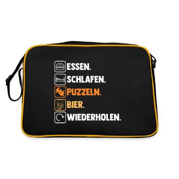 Bier Puzzlefan Puzzler Puzzleteile Puzzle - Retro Tasche - Schwarz/Gold - Hinten