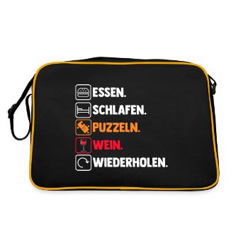 Wein Puzzlefan Puzzler Puzzleteile Puzzle - Retro Tasche - Schwarz/Gold - Hinten