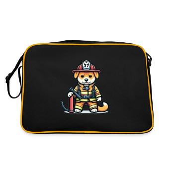 Cute Dog Firefighter - Retro Tasche - Schwarz/Gold - Hinten