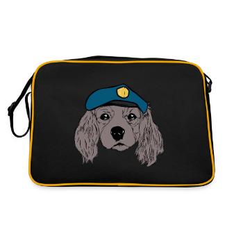 Hundekopf Cop Polizei Polizist Hunde Blaulicht Job - Retro Tasche - Schwarz/Gold - Hinten