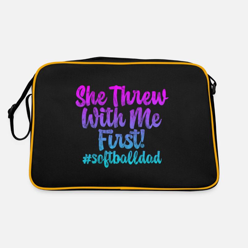 She Threw With Me First #softballdad 3 Retro Bag
