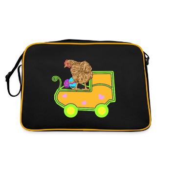 Huhn Eier Schwanger Schwangerschaft Geburt - Retro Tasche - Schwarz/Gold - Hinten