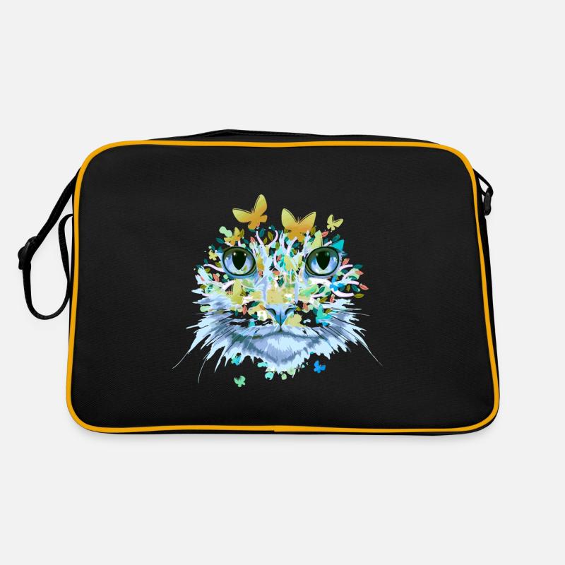 Katze Katzengesicht Katzen Kätzchen Blumen Insekt - Retro Tasche - Schwarz/Gold