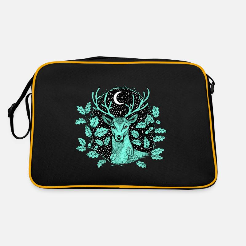 Hirsch im Wald mit Mond und Sternen by Nikki-Luka - Retro Tasche - Schwarz/Gold