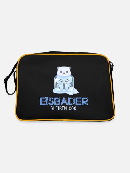 eisbaden eisloch pudelmütze jagertee eisbader - Retro Tasche - Schwarz/Gold - Hinten