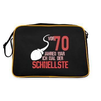 70. Geburtstag - schnellster im Verkehr - Retro Tasche - Schwarz/Gold - Hinten
