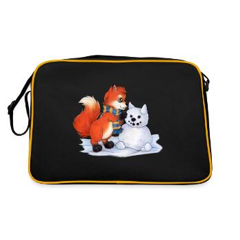 Niedlicher Winter Fuchs mit Schneemann Geschenk - Retro Tasche - Schwarz/Gold - Hinten