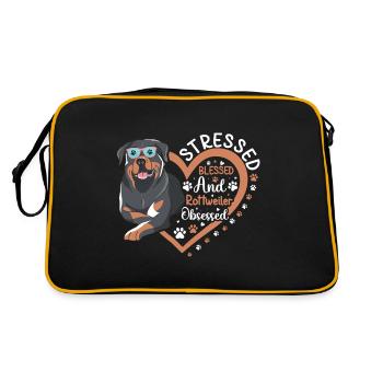 Gesegneter Rottweiler Besessener Lustiger - Retro Tasche - Schwarz/Gold - Hinten