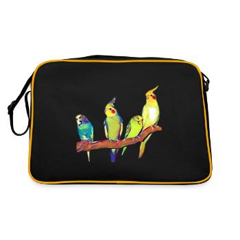 Vogelbande Wellensittich und Nymphensittich - Retro Tasche - Schwarz/Gold - Hinten
