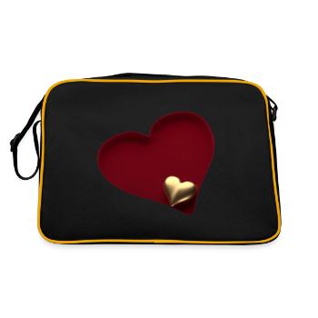Golden heart in red heart oblique from above - Retro Bag - black/gold - Back