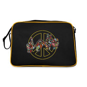 Love Peace - mit Gebärdensprache BACKPRINT - Retro Tasche - Schwarz/Gold - Hinten