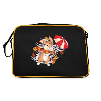 Niedlicher Hase im Herbst mit Regenschirm - Retro Tasche - Schwarz/Gold - Hinten