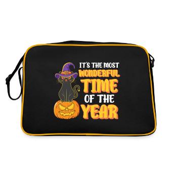 Halloween Katze Hexe - Retro Tasche - Schwarz/Gold - Hinten
