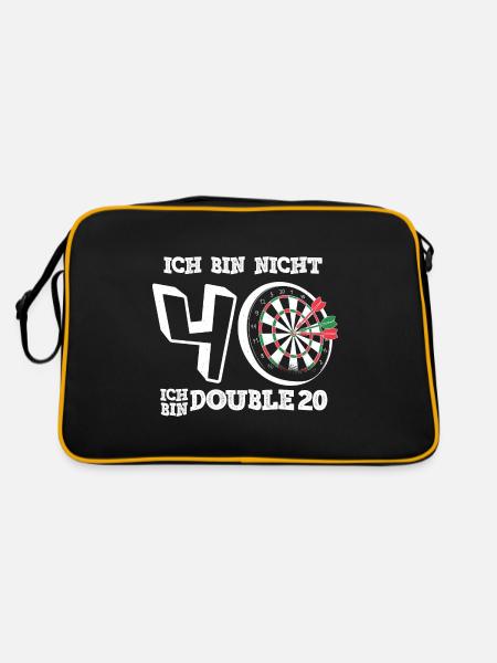40. Geburtstag - Darts Doppel 20 - Retro Tasche - Schwarz/Gold - Hinten