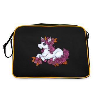 Niedliches Einhorn Kawaii mit Blumen Rosen rosa - Retro Tasche - Schwarz/Gold - Hinten