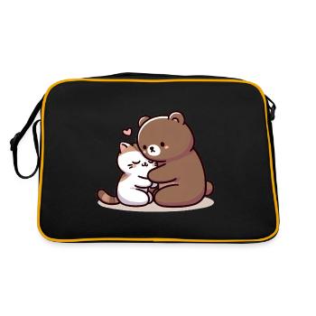 Cuddling Cat And Bear In Love - Retro Bag - black/gold - Back