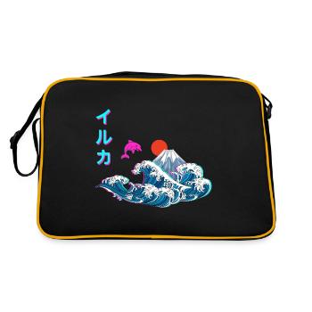 Japanese Vaporwave Great Wave of Kanagawa - Retro Bag - black/gold - Back