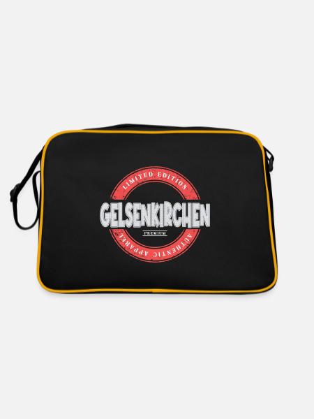 Gelsenkirchen Deutschland Stadt Skyline Heimat - Retro Tasche - Schwarz/Gold - Hinten