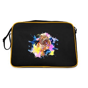 Tiger Splash Grunge Bunt Tier Raubtier Kunst - Retro Tasche - Schwarz/Gold - Hinten