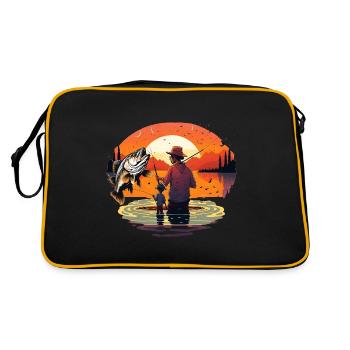 Barschfisch Vater und Sohn - Retro Tasche - Schwarz/Gold - Hinten