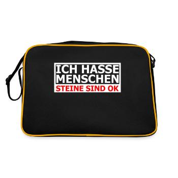 Ich hasse Menschen - Retro Tasche - Schwarz/Gold - Hinten