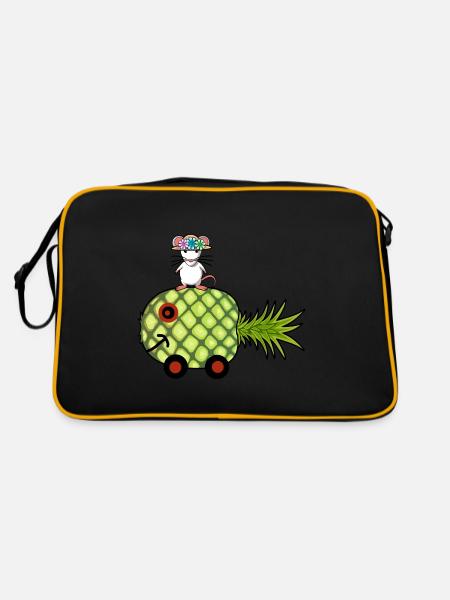 Ananas Wohnwagen Ratte Urlaub Reise - Retro Tasche - Schwarz/Gold - Hinten
