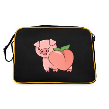 Schwein Pfirsich Design für Schweineliebhaber - Retro Tasche - Schwarz/Gold - Hinten