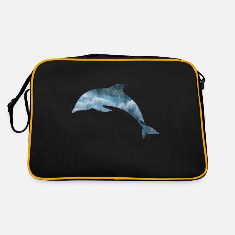 Delphin Meer - Retro Tasche - Schwarz/Gold