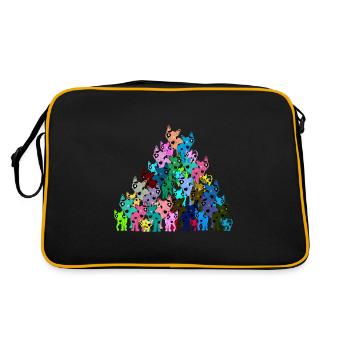 Katzen Katzen Katzen in bunten Farbmuster Kinder - Retro Tasche - Schwarz/Gold - Hinten