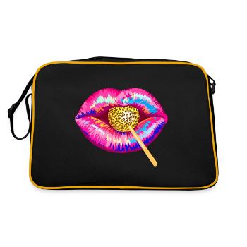 Pop-Art Lippen küssen Leopard - Fell - Lolli - Retro Tasche - Schwarz/Gold - Hinten