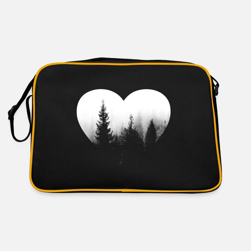 Herz - Bäume - (2) - Retro Tasche - Schwarz/Gold