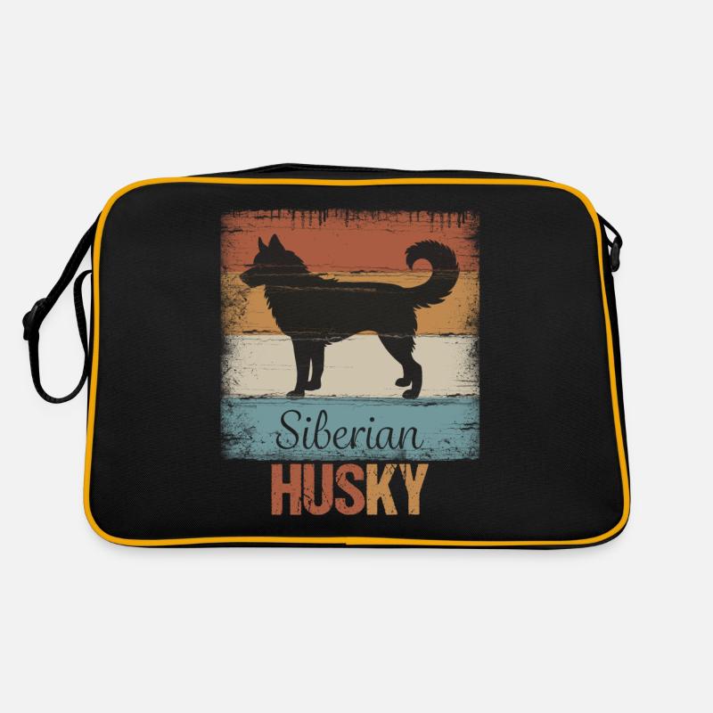 Siberian Husky Schlittenhund - Retro Tasche - Schwarz/Gold