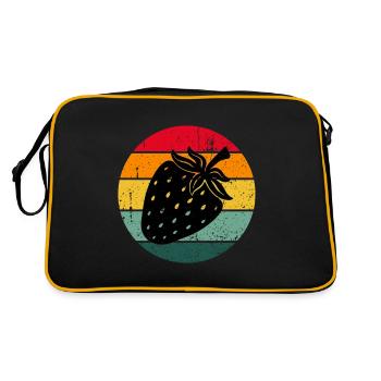 Vintage Retro Erdbeere Frucht Obst Erdbeeren - Retro Tasche - Schwarz/Gold - Hinten