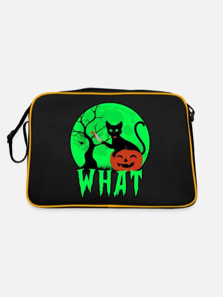 What Cat With Knife,Scary Cat With Knife Halloween - Retro Bag - black/gold - Back