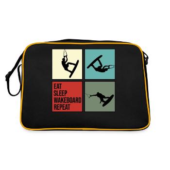 wakeboard wakeboarder cable wasserratte eat repeat - Retro Tasche - Schwarz/Gold - Hinten