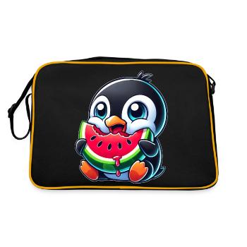 Cute Penguin Cartoon Watermelon Summer - Retro Bag - black/gold - Back
