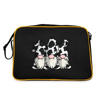 Niedliche Kuh Print Gnome - Retro Tasche - Schwarz/Gold - Hinten