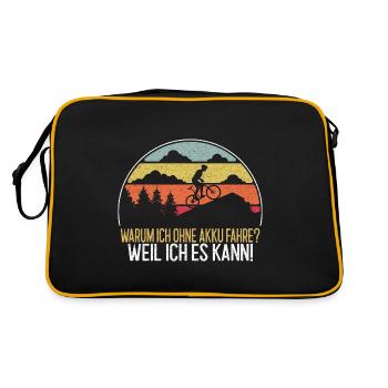 Warum ich ohne Akku fahre - Fahrrad Radfahrer MTB - Retro Tasche - Schwarz/Gold - Hinten