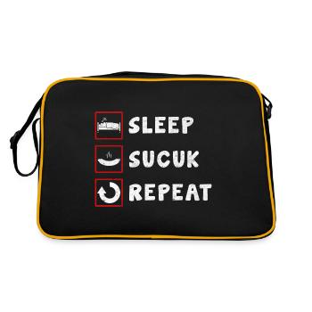 Schlafen Sucuk Wiederholen lustige Geschenkidee - Retro Tasche - Schwarz/Gold - Hinten