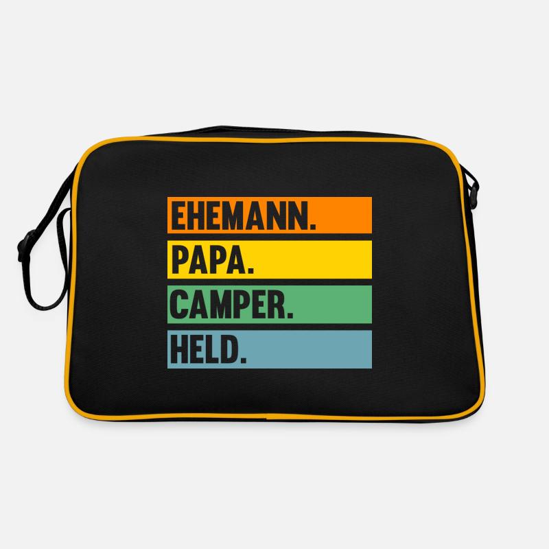 Papa Vater Wohnmobil Wohnwagen Caravan Camping Cam - Retro Tasche - Schwarz/Gold