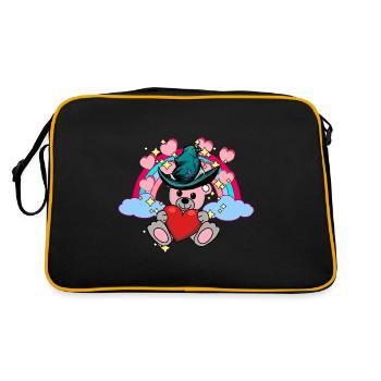 Fantasy Teddy Regenbogen Kinder Baby Herzen Wolke - Retro Tasche - Schwarz/Gold - Hinten