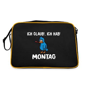 Ich glaub ich hab Montag - Retro Tasche - Schwarz/Gold - Hinten