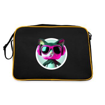 Katze Brille Turntable DJ Disco Club Kopfhörer - Retro Tasche - Schwarz/Gold - Hinten